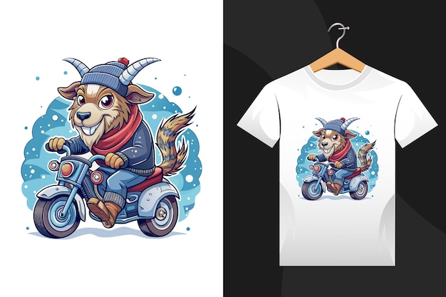 winter Goat tshirt design artwork Vector Illustration