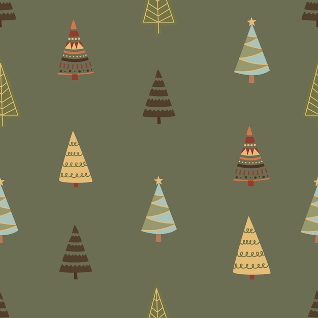 Winter graphic seamless pattern with Christmas trees. Hand-drawn vector illustration. Christmas wrapping paper.