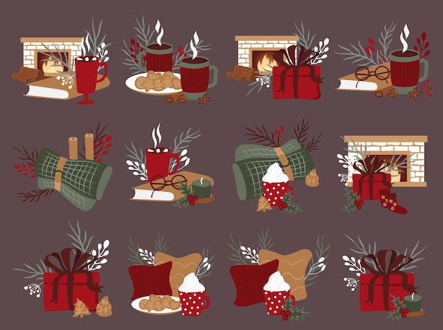 Winter happy holidays bundle set Cozy collection in red and green colors Premade Compositions