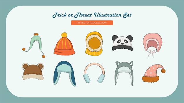 Vector winter hat illustration set