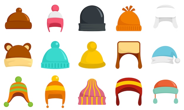 Winter headwear icon set