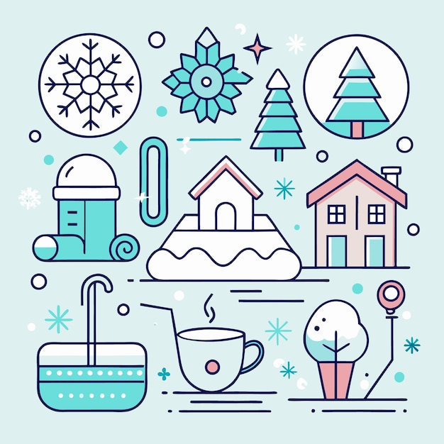 Winter Holiday Illustration with Geometric Icons