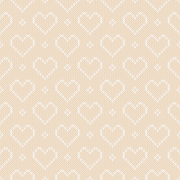 Winter Holiday Knitted Pattern with Hearts Valentine's Day Seamless Vector Background