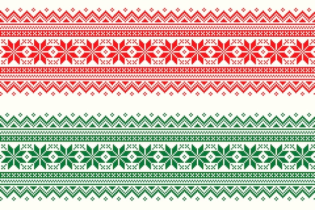 Winter Holiday Pixel Pattern with Traditional Christmas Star Ornament