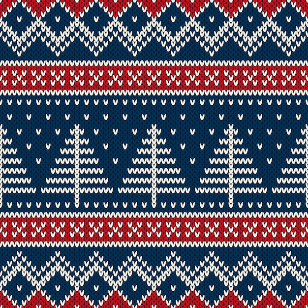 Winter Holiday Seamless Knitted Pattern with Christmas Tree