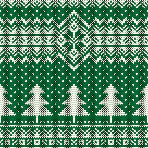 Winter Holiday Seamless Knitted Pattern with a Christmas Trees