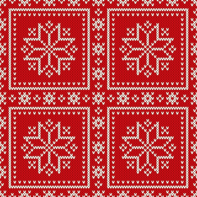 Winter Holiday Seamless Knitted Pattern with Snowflakes Ornament