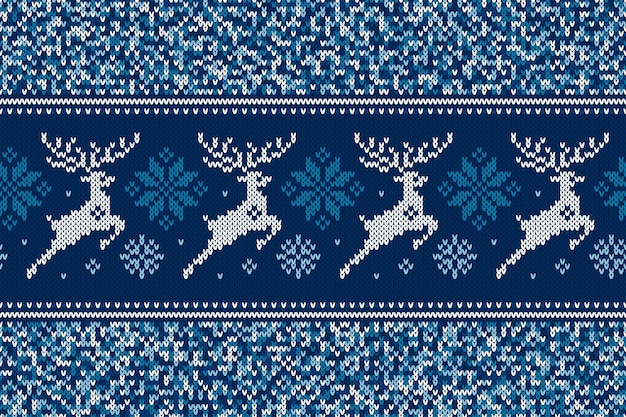 Winter Holiday Seamless Knitting Pattern with Christmas Reindeer and Snowflakes Wool Knit Sweater Design