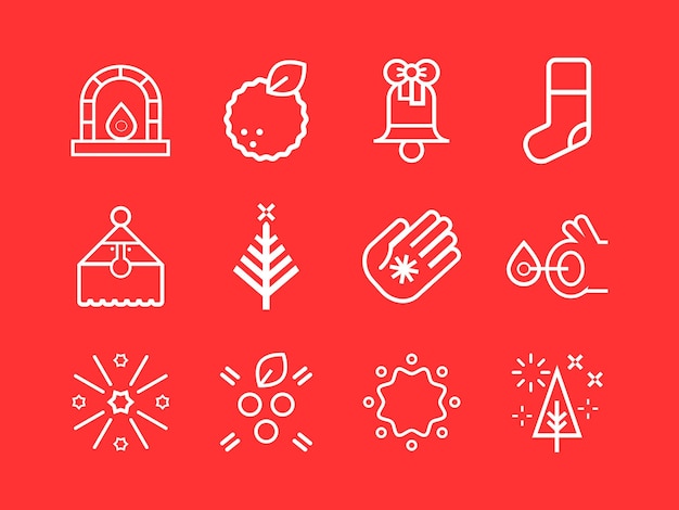 Winter holidays Christmas icon sticker set