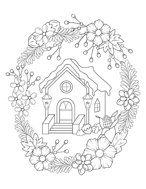 Winter home coloring page