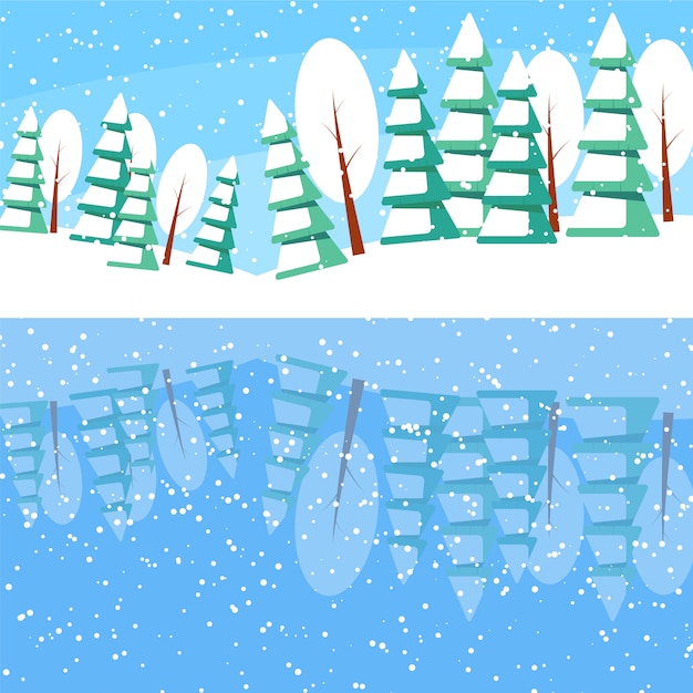 Winter horizontal landscape banner Flat style