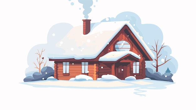 Vector winter house with snow on roof cozy wooden home in nature