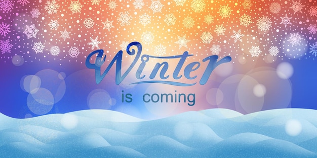 Winter is coming vector background holiday greeting drifts and snowflakes