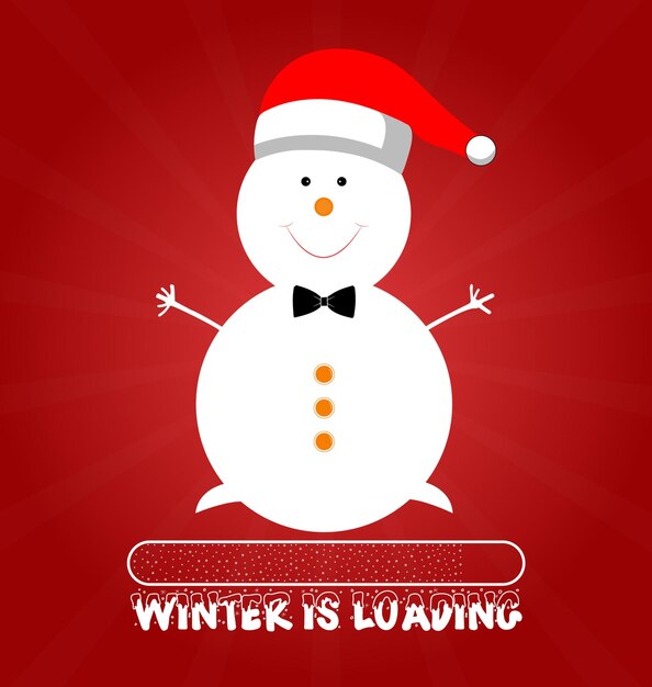 Winter is loading christmas Vector snowmen illustrations with santa hat and bow tie