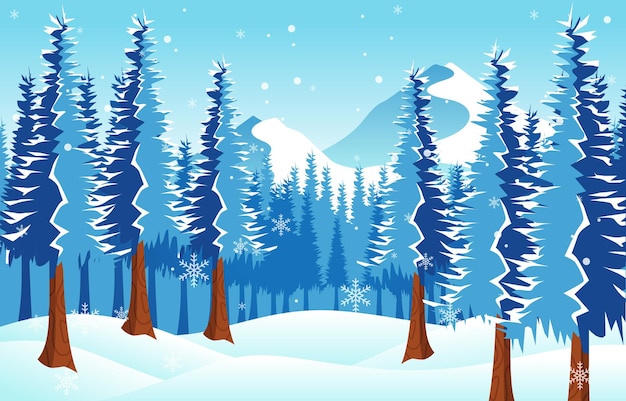 Winter landscape background flat style illustration