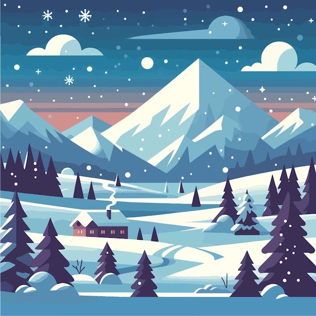 Winter landscape background flat vector illustration