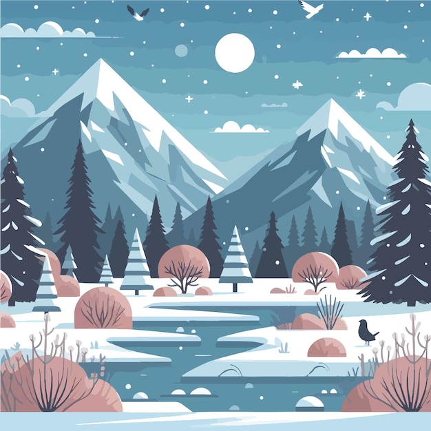 Vector winter landscape background flat vector illustration