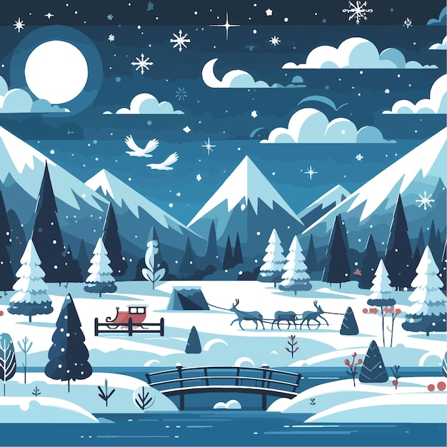 Winter landscape background flat vector illustration