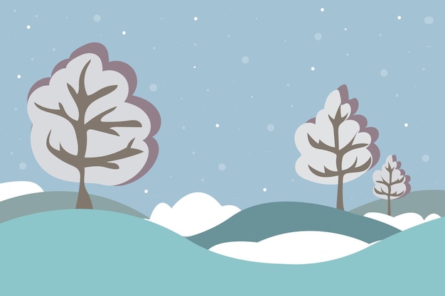 Winter landscape background with snow forest and field Flat design Vector illustration Merry Christmas and Happy New Year Christmas sale