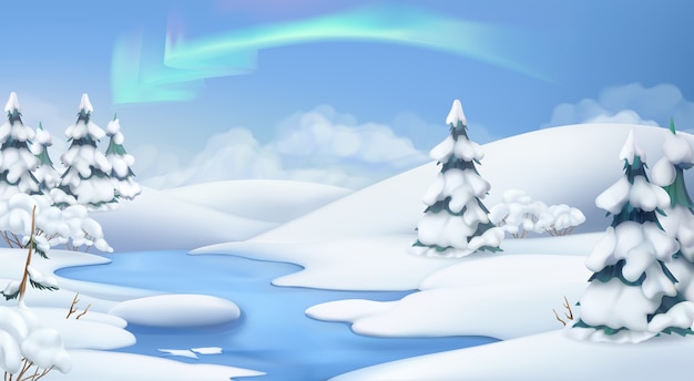 Winter landscape. Christmas illustration. 3d vector illustration