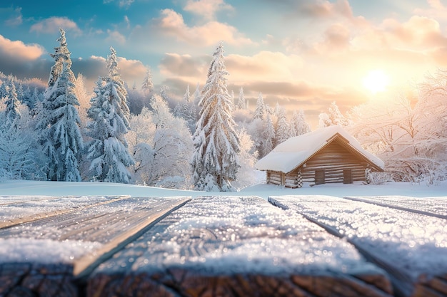 Winter landscape Mountain village in the Ukrainian Carpathians