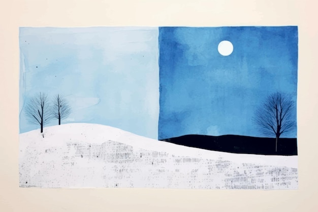 Winter landscape painting moonlight contrast