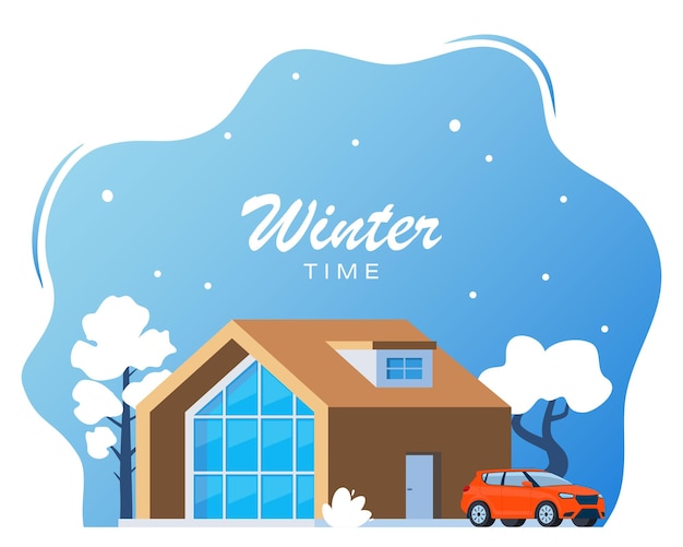 Vector winter landscape with big house winter holidays cute winter landscape for holiday