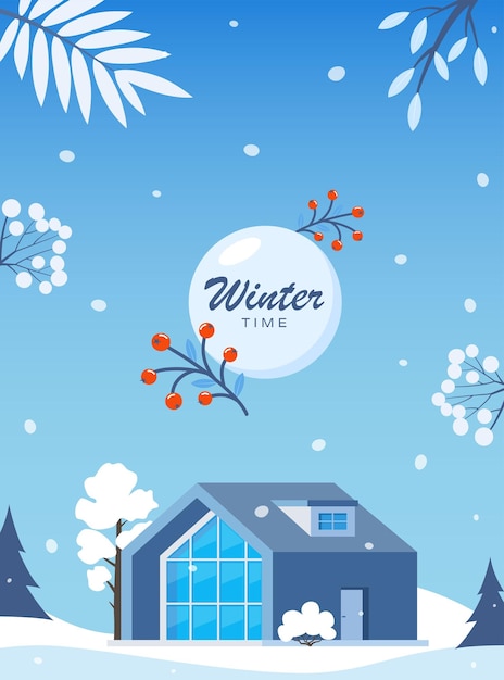 Winter landscape with big house Winter holidays Cute winter landscape