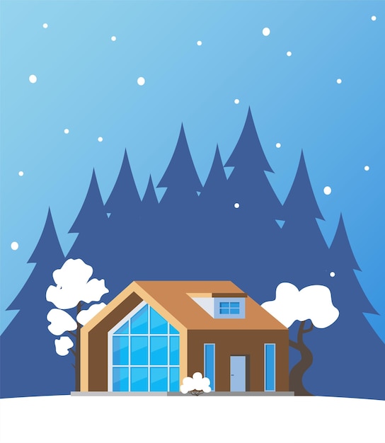 Winter landscape with big house Winter holidays Cute winter landscape