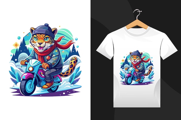 winter Leopard tshirt design artwork Vector Illustration