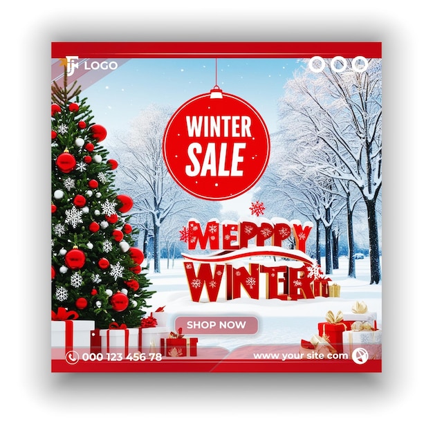 Winter mega sale social media post or banner template