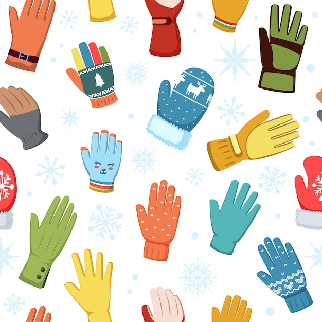 Winter mittens casual wear for hands colored textile gloves and mittens Vector colored pictures