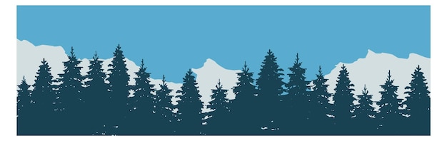 Vector winter mountain landscape pine forest nature background