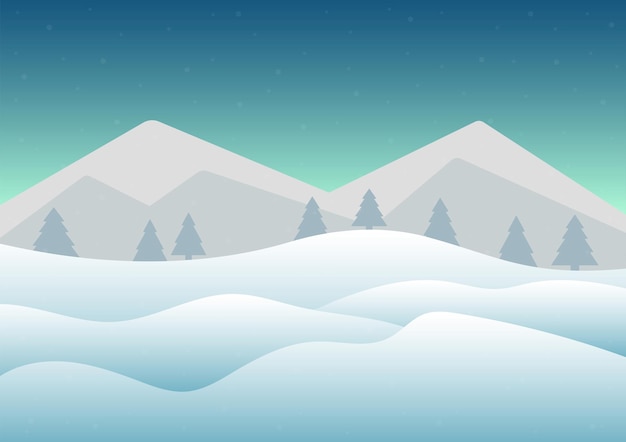 Winter mountains landscape with pine forest. Vector illustration.