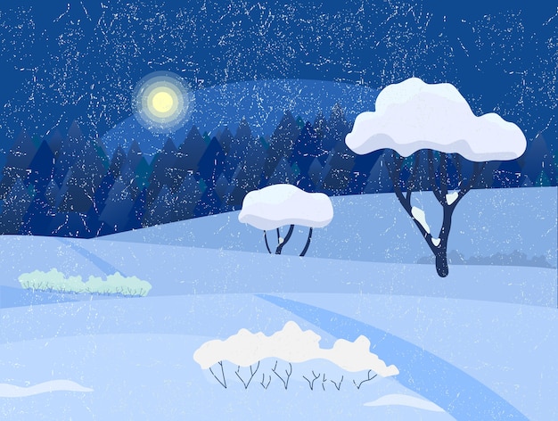 Winter night countryside landscape