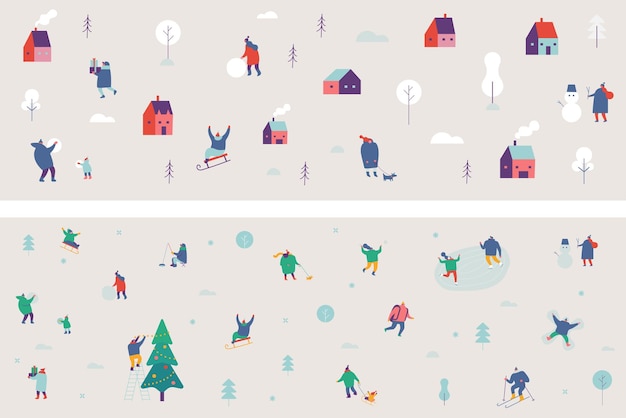 Winter outdoor activities Flat vector illustration