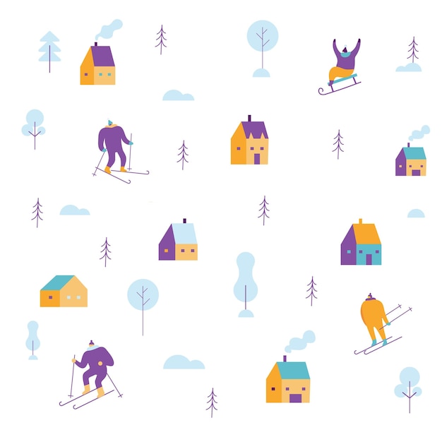 Winter outdoor activities Flat vector illustration