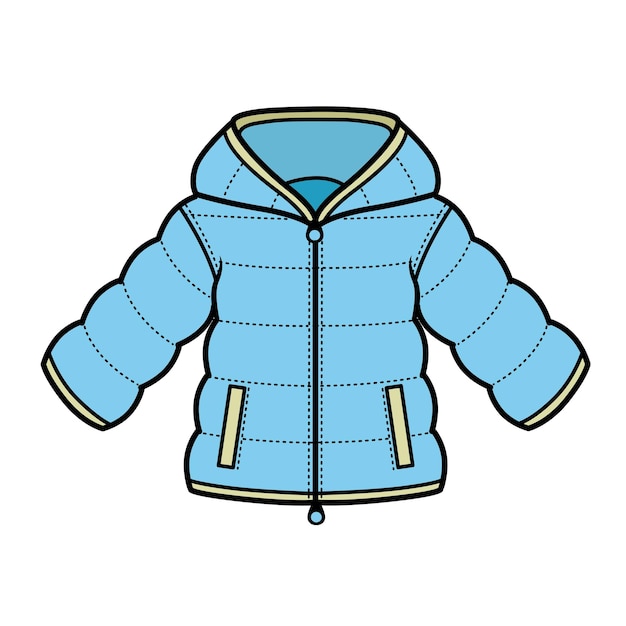 Winter padded blue jacket with hood for boy color variation for coloring on a white background