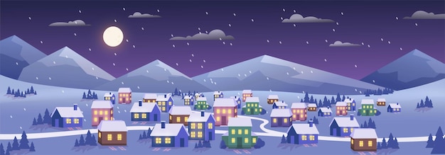 Winter panorama with houses