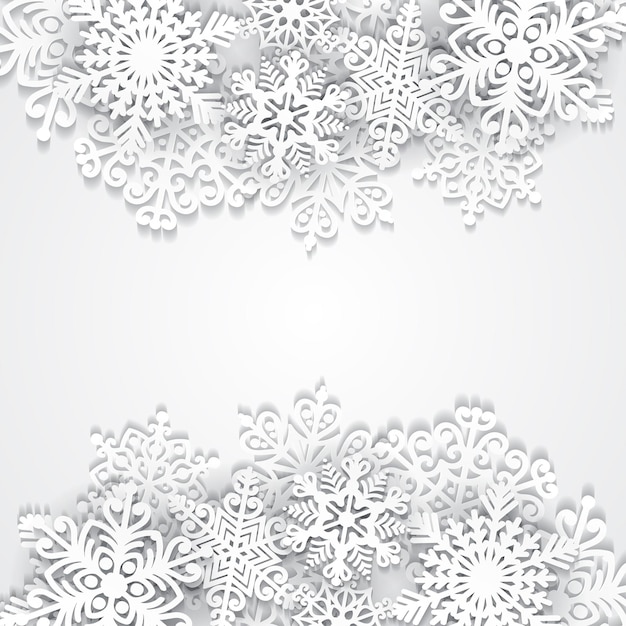 Winter paper art design 3D snowflakes with shadow