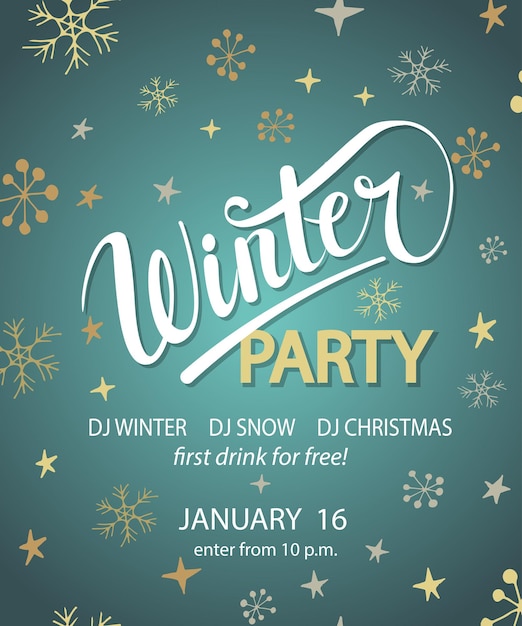 WINTER Party background design template. Winter Party banner, flyer. Lettering for Winter Party invitation card template. Vector illustration EPS10.