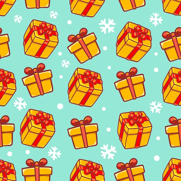 winter pattern with gift box on green background