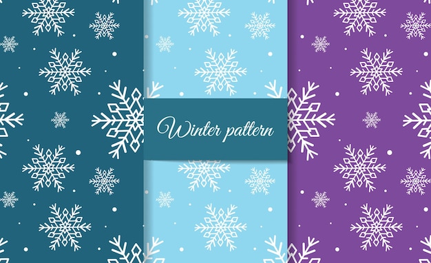 Winter pattern with snowflakes. Set of different colors winter. Vector illustration