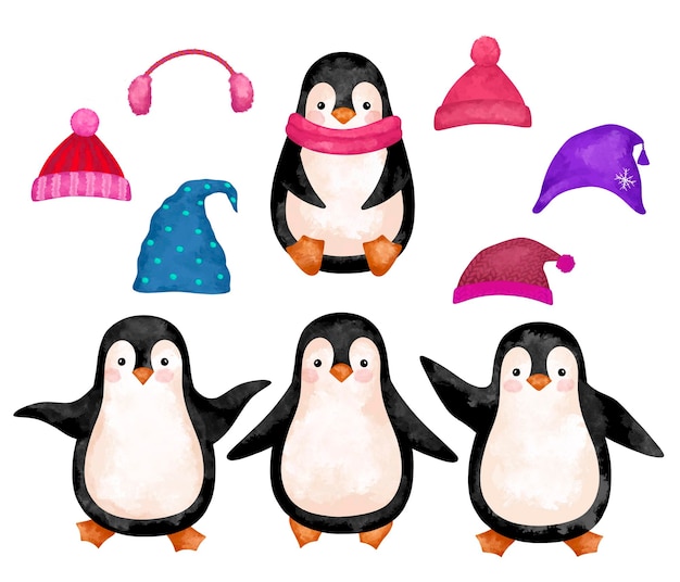 Winter penguin in hat clip art Christmas penguin