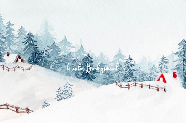 Winter Pine Forest Landscape Watercolor Background