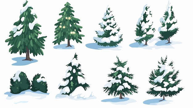 Vector winter pine trees in snowy landscape vector illustration