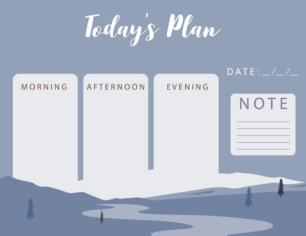 Winter planner with mountain treehilllandscape