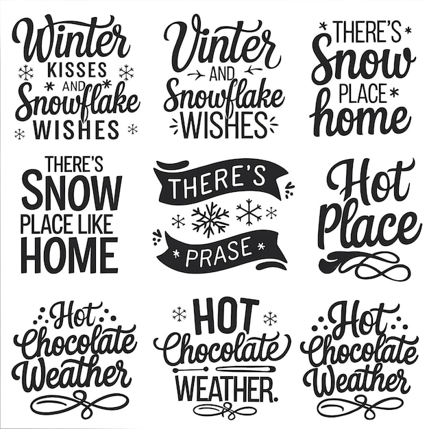 Vector winter quotes collection with playful snowy wishes and cozy vibes