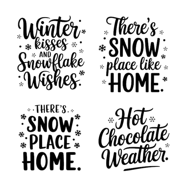 Vector winter quotes collection with playful snowy wishes and cozy vibes