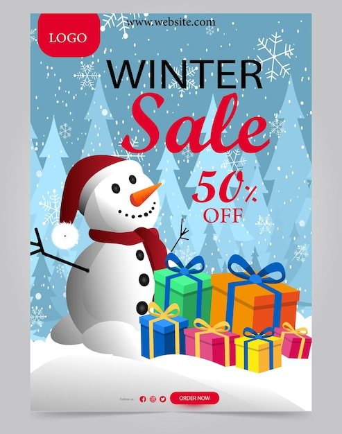 winter sale banners poster with snowman